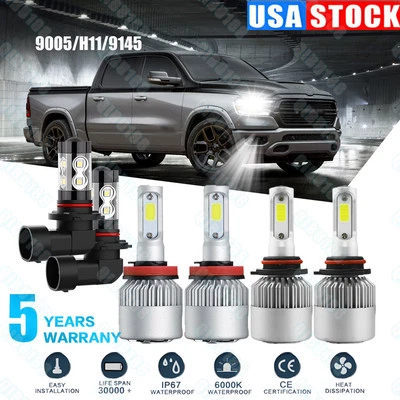 For Dodge RAM 1500 2500 3500 4500 2013 2014 2015 LED Headlights+Fog Lights Bulbs - Image 1 of 4