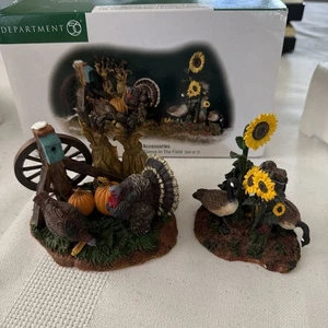 Dept 56 Accessori Villaggio: Tacchini Oche Nel Campo 52939 Girasoli Uccellini - Foto 1 di 3