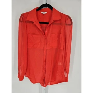 Candie's Women's Coral Red Long Sleeve Collared Neck Buttoned Shirt Top Size S - Picture 1 of 4