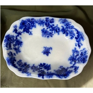 Copiato - Antico piatto da portata ovale Blue Flow Lancaster New Wharf Pottery 1891 - Foto 1 di 6
