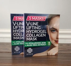 2x 5 Pack V-line Lifting Hydrogel Collagen Hyaluronic Acid &Aloe Vera Chin Mask - Picture 1 of 3