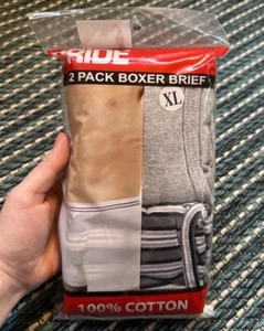 Pride Men’s Boxer Briefs 100% Cotton XL BNWT Solid Grey And Striped Pre Shrunk - Picture 1 of 3