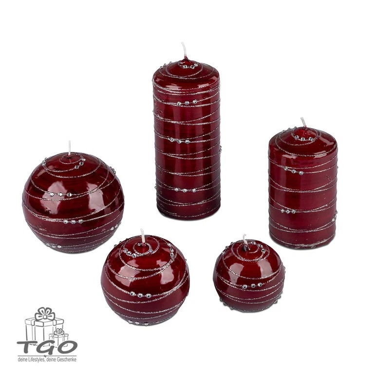 Formano Kerzen rot-silber mit  silberner Glitzer-Spirale veredelt -617026 - Bild 1 von 1