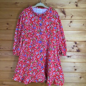 Hannah Anderson Red Floral Dress Long Sleeve Ruffle Neckline Size 100 - Picture 1 of 23