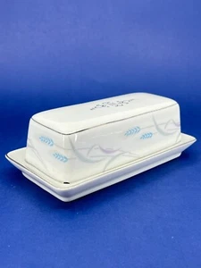 2pc Vintage Valmont China Royal Wheat Covered Butter Dish w Lid Blue Floral WOW! - Picture 1 of 24