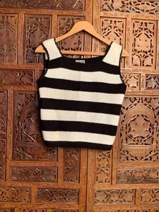 Vintage 50s 60s Black and White Striped Sweater Vest Pullover Cropped Punk - Picture 1 of 4