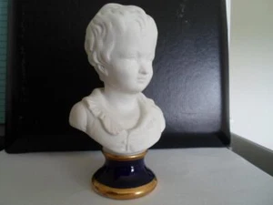 Lovely Antique Parian Ware Bust of a Young Man on Cobalt Blue Base - Picture 1 of 8
