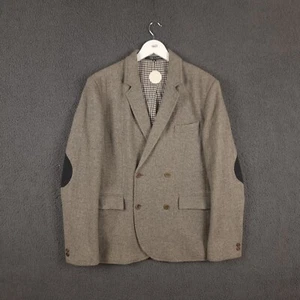 COMMON PEOPLE Jacket Mens XL Grey Tweed Wool Blend Elbow Patches Double Breasted - Picture 1 of 16