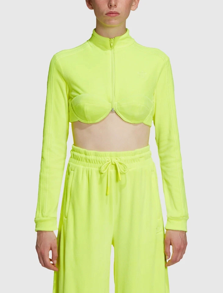 Adidas JEREMY SCOTT VELOUR TRACK TOP PANT SUIT Sweat Cropped Jacket Womens sz S