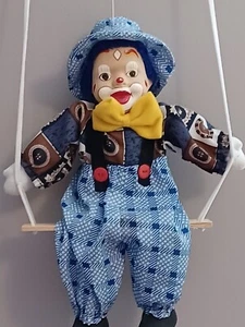 Puppet Clown on a Swing Doll, Clown, Nursery wall Decoration, Clown Art - Picture 1 of 6