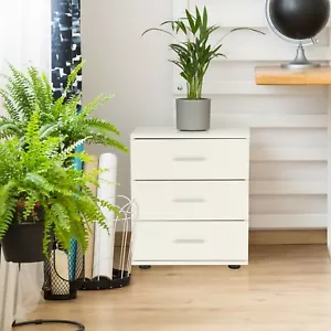 Nachttisch Kommode mit 3 Schubladen Nachtschrank Konsole für Boxspringbett Weiß - Bild 1 von 5