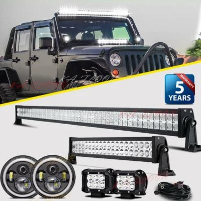 52" 22" LED Light Bar + 7" Round Headlights  Pods For Jeep Wrangler CJ JK LJ - Image 1 of 4