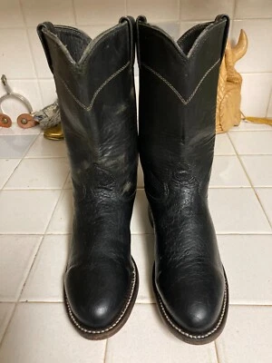LARRY MAHAN SMOOTH OSTRICH WESTERN ROPER DARK BLUE-BLACK BOSS BOOTS 5 B - Image 1 of 4