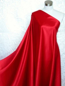Pure 100% Silk Satin Charmeuse Fabric Solid Red Per Yard - Picture 1 of 2