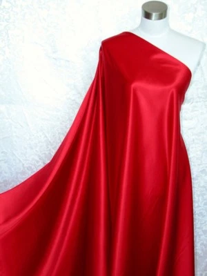 Tela Charmeuse pura 100 % seda satinada roja lisa por yarda Foto 1 de 2