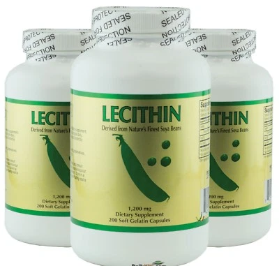 3 Botellas de Lecitina 1200mg 200 Cápsulas Blandas Antioxidante, FRESCO ENVÍO GRATUITO A EE. UU. Foto 1 de 2