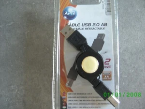 câble USB mâle/mâle 2.0 AB rétractable et neuf ..0,80 m - Photo 1 sur 3
