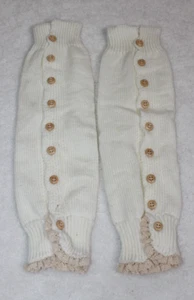 Unbranded Womens Ivory Knit Boot Liners Beige Lace Trim Buttons - Picture 1 of 9