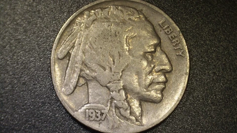 1937 buffalo nickel, circulated, die chip on reverse Cover