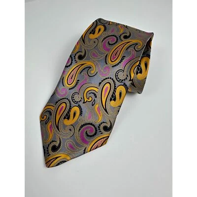 Corbata de seda Italo Ferretti patrón cachemir sobre fondo gris L-59 pulgadas W-3,5 pulgadas Foto 1 de 4