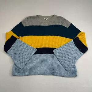 Maglione Umgee donna grande blu a righe maglia manica a campana giallo grigio - Foto 1 di 8