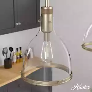 Hunter Van Nuys 1 Light Alturas Gold Island Pendant Light with Clear Glass Shade - Picture 1 of 9