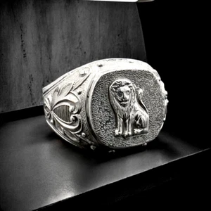 Lion Ring Silver, SILVER 875 big Ring unisex jewelry tiger, Animal Ring, Lion - Picture 1 of 15