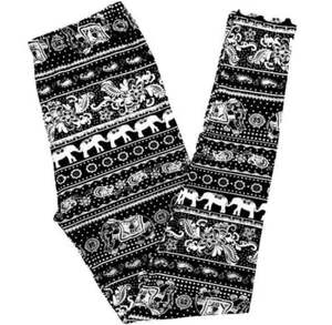 Buttery Soft Black ELEPHANT Safari Paisley Legging Tall & Curvy XL Zoo Animal TC - Picture 1 of 3