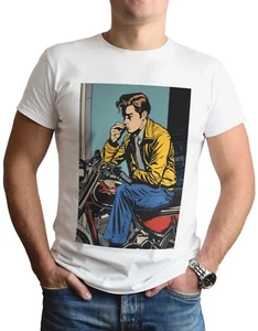 Rockabilly Biker Art T-Shirt Retro Mod Bike Motorbike Rocker Greaser Tee Gift - Picture 1 of 2