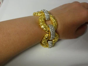 Pulsera de Colección KJL Kenneth Jay Lane Estrás Oro Pepitas Gruesa Eslabones de Cadena Ancha - Imagen 1 de 5
