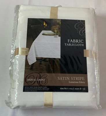 Royal Crest Satin Stripe FABRIC TABLECLOTH ~ 60x104 ~ seats 8-10 - Image 1 of 2