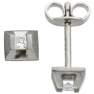 Ohrstecker Ohrringe Zange mit 2 Diamanten im Princess-Schliff, 950 Platin, matt - Picture 1 of 1