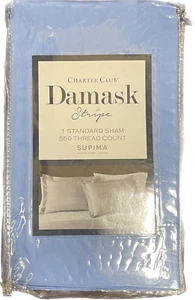 Charter Club Damask 3" Stripe Supima Cotton 550 TC Pillow Sham - STANDARD - Blue - Picture 1 of 3