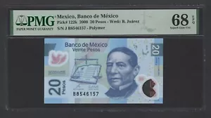 Mexico 20 Pesos 2009 P122k Uncirculated Grade 68 Top Pop - Picture 1 of 2