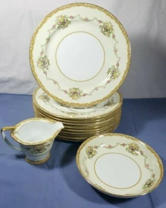 NORITAKE Japón Borde Dorado Vintage Crema Cuenco Platos de Cena Patrón 'M'  - Imagen 1 de 10
