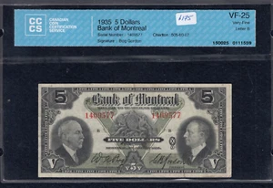 1935 Bank of Montreal $5 - CH 505-60-02 - S/N: 1409577/B - CCCS VF-25 A3 - Picture 1 of 2