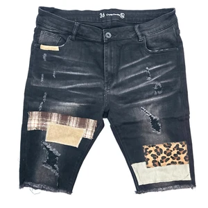 Crysp Denim Men's Shorts Rips Patchwork Design Distressed Skinny Fit Shorts - Picture 1 of 8