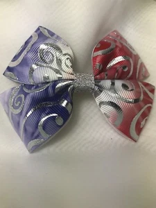 Girls American 4th of July Silver Swirl Hair Bow Handmade - Picture 1 of 6