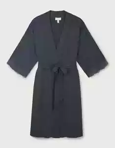 BNWT The White Company Lace Trim Jersey Robe Sz Medium, Smoke Grey - Picture 1 of 7