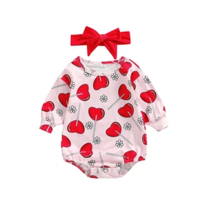 Neugeborenes Säugling Baby Mädchen Valentinstag Strampler Overall Stirnband Outfit Kleidung Sets - Bild 1 von 9