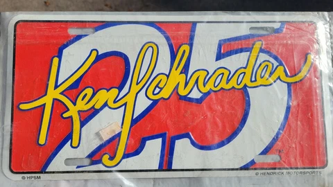 Ken Schrader #25 Race Day NASCAR License Plate NEW IN BAG! Hendricks Motorsports Cover