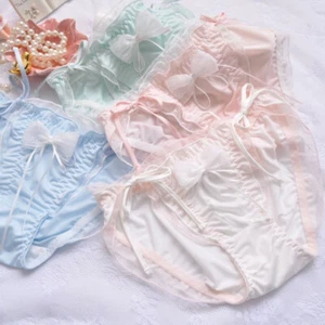 Women Girl Lolita Underwear Knickers Lace Briefs Ruffles Japanese Bow Strappy - Picture 1 of 15