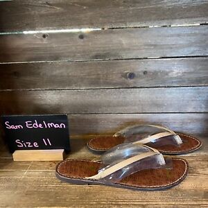 Womens Sam Edelman Gracie Nude Patent Leather Sandals Thong Flip Flops Size 11 M