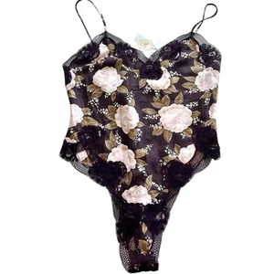 Vintage Christian Dior Brown Floral Teddy Bodysuit Lingerie Lace Trim Small NEW - Picture 1 of 9