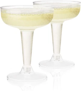 Party Disposable Plastic Champagne Coupe Glasses Cocktail Set, Durable Home Wine - Picture 1 of 12