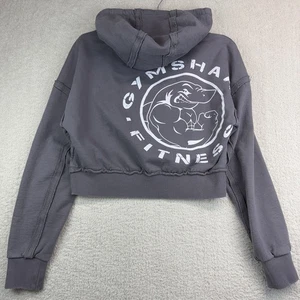 Gymshark Fitness Cropped Zip Hoodie Damen L Large Grau Hai Logo Grafik Selten - Bild 1 von 9