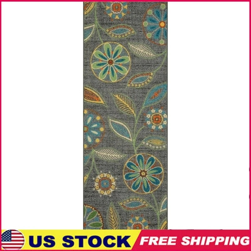 Bohemian Floral Durable Non-Slip Area Rug Easy Care Stain Resistant Indoor Use - Image 1 of 4