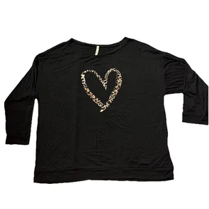 Celeste Mujer Manga Larga Negro Con Estampado Animal Corazón 2x Nuevo Sin Etiquetas - Imagen 1 de 7