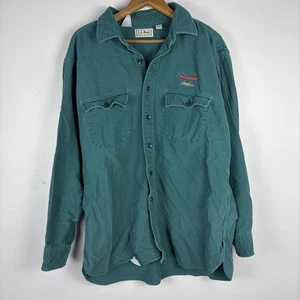 Vintage LL Bean Sämisch Stoff Shirt türkis bestickt Logo Schriftzug 17,5" USA 90er Vorbereitung - Bild 1 von 4