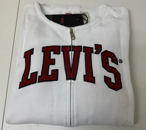 Levi's Full Zip Crew Neck Sweatshirt Graphic White Cotton Fleece Casual S NEW - Picture 1 of 8